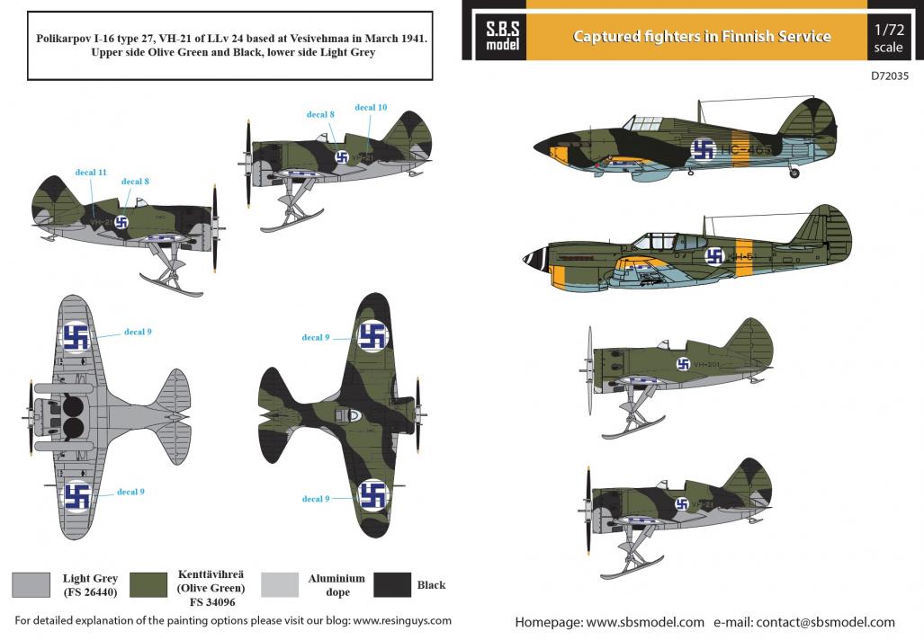 SBS Model 1/72 Messerschmitt Bf-109G-2 in Finnish service decal sheet D72014 