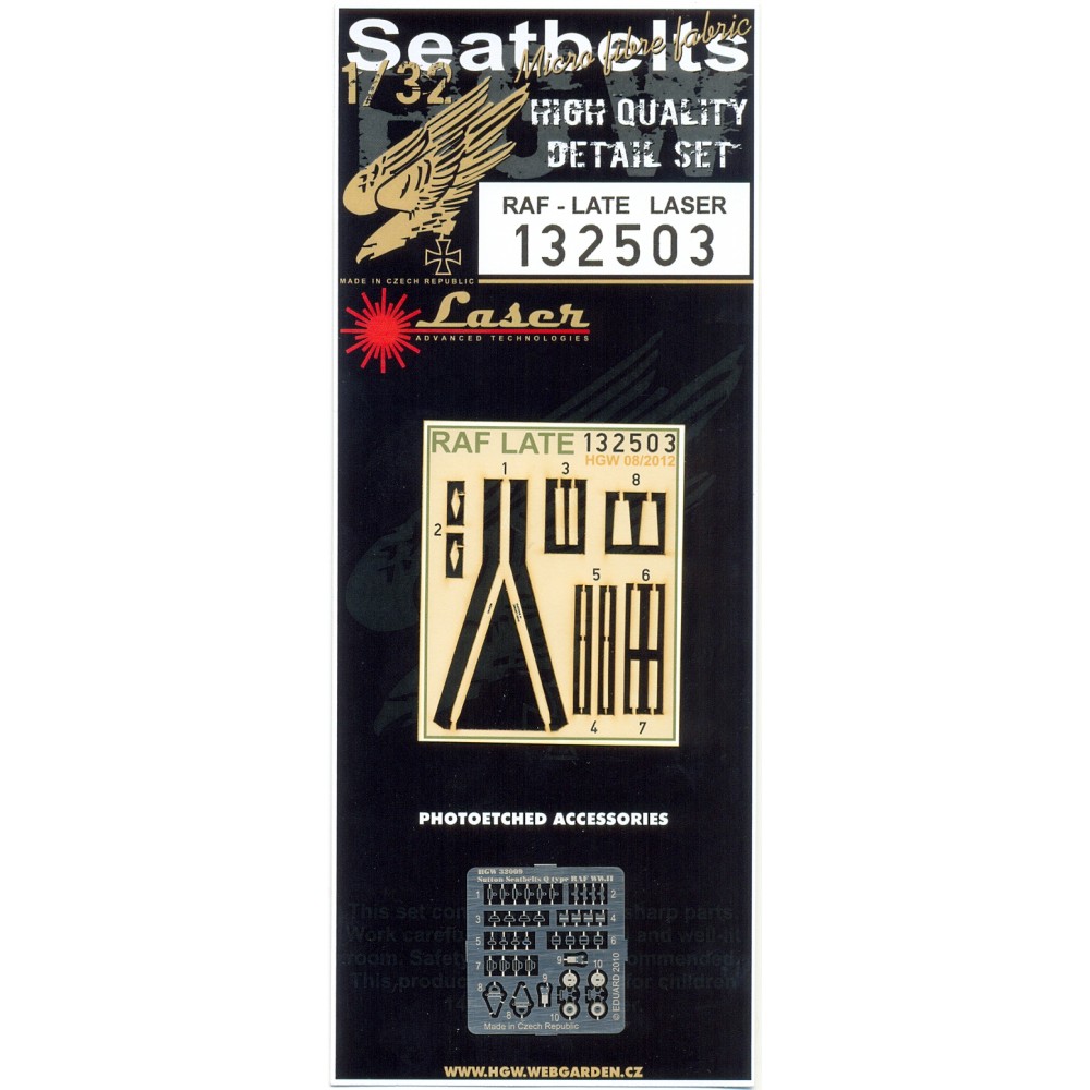 1/32 RAF - Late - Fabric Seat Belts  - pre-cut (laser) WWII era