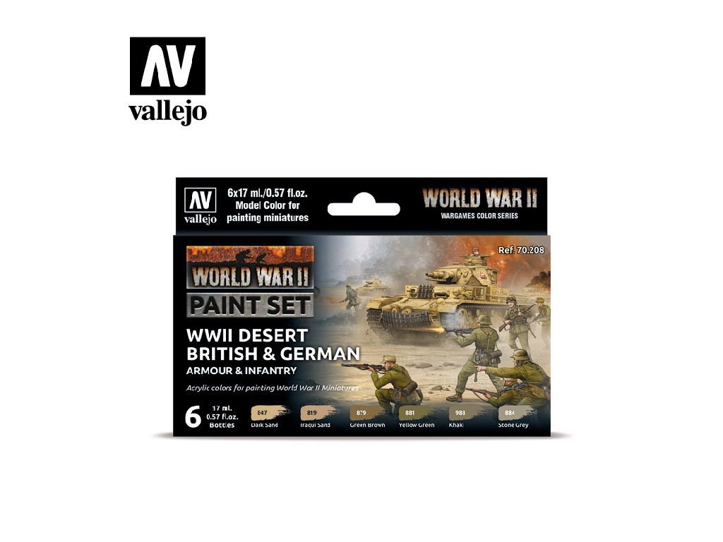 Acrylic colors set Vallejo Model Color WWII 70208 Desert British & German Armour & Infantry (6)