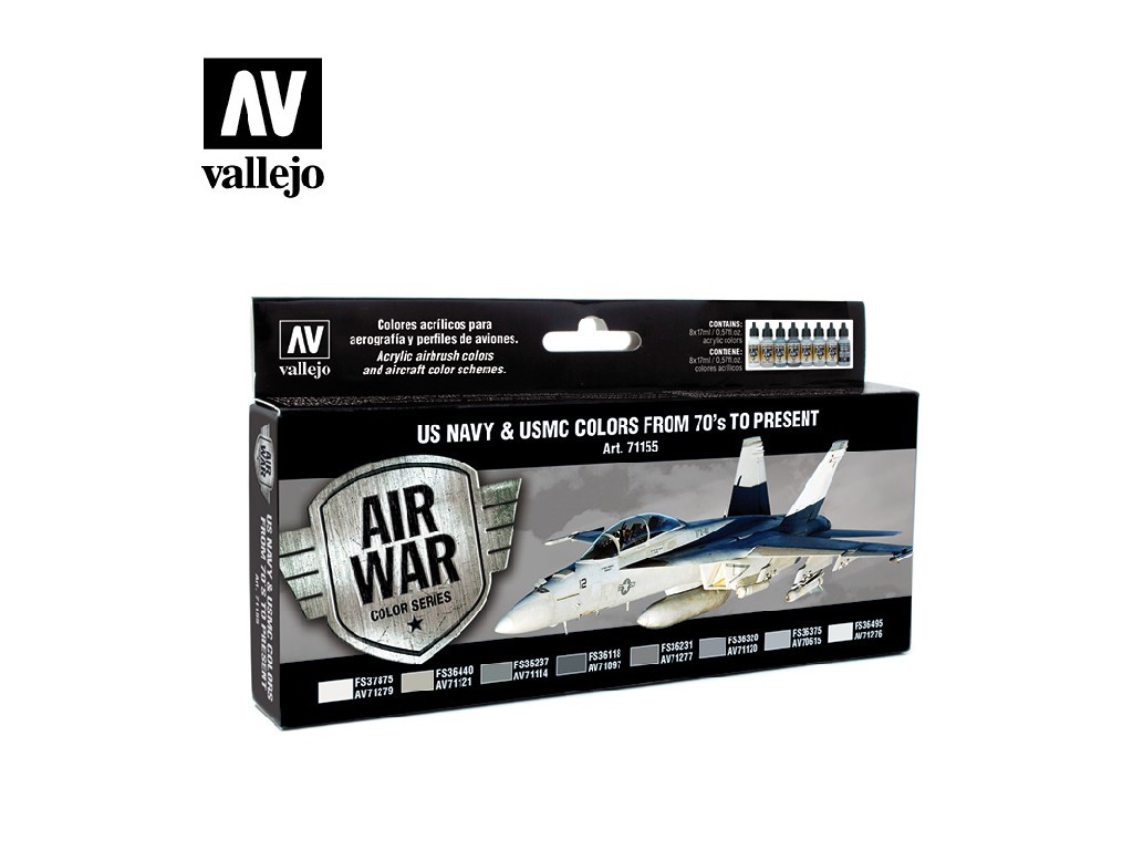 Acrylic colors set for Airbrush Vallejo Model Air USN Set 71155 US Navy &  USMC Colors from 70's to p