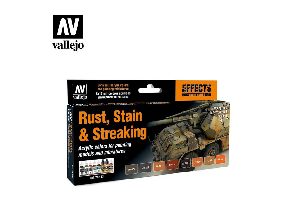 Acrylic colors set Vallejo Model Color Effects Set 70183 Rust, Stain & Streaking (8) by Scratchmod