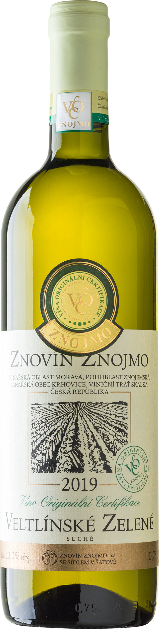 Veltlínské zelené 2019 - Víno originální certifikace VOC Znojmo, suché, obsah láhve 0,75 l