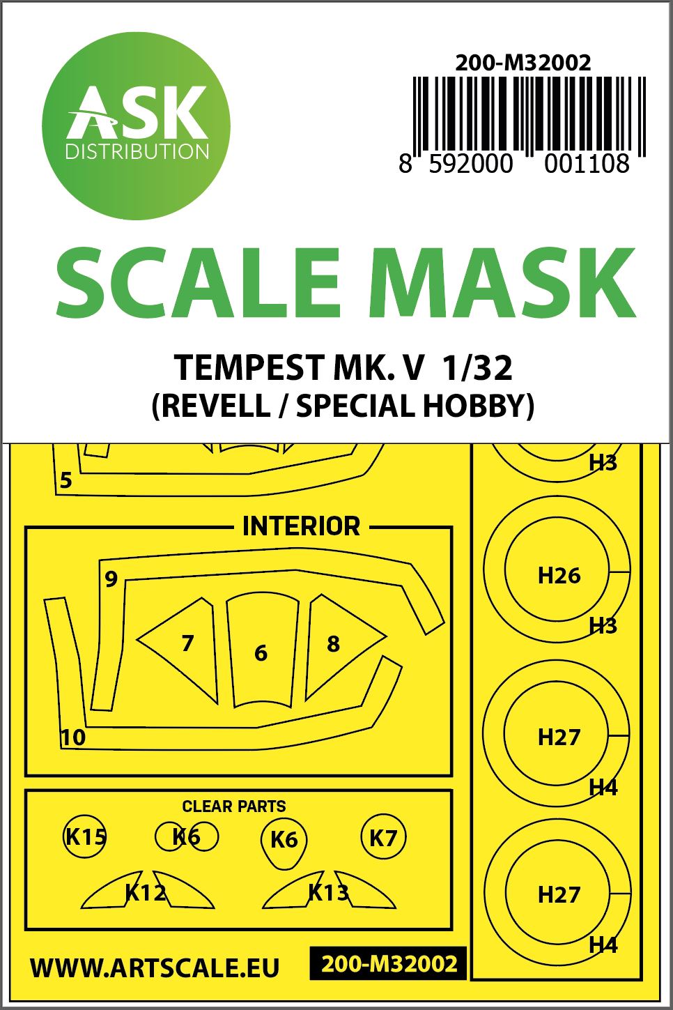 1/32 Hawker Tempest Mk.V double-sided  painting mask for Revell / Special Hobby