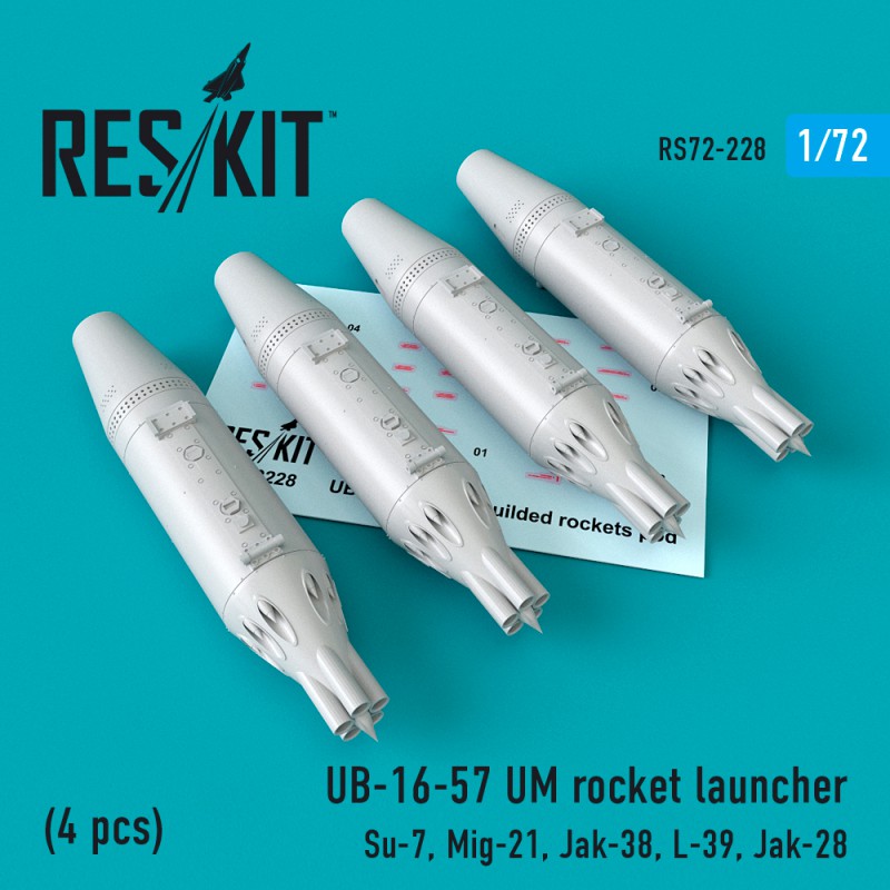 UB-16-57 UM rocket launchers (4 pcs) Su-7, MiG-21, Jak-38, L-39, Jak-28 (1/72)