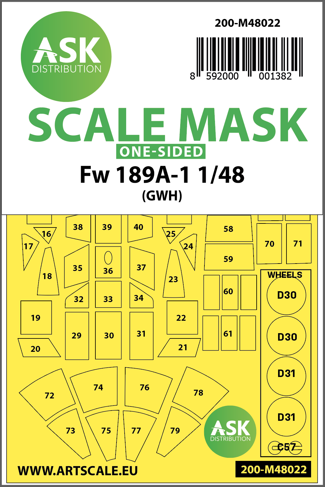 1/48 Focke Wulf Fw 189 one-sided painting mask for Great Wall Hobby