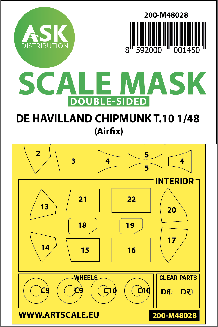 1/48 De Havilland Chipmunk T.10 double-sided painting mask for Airfix