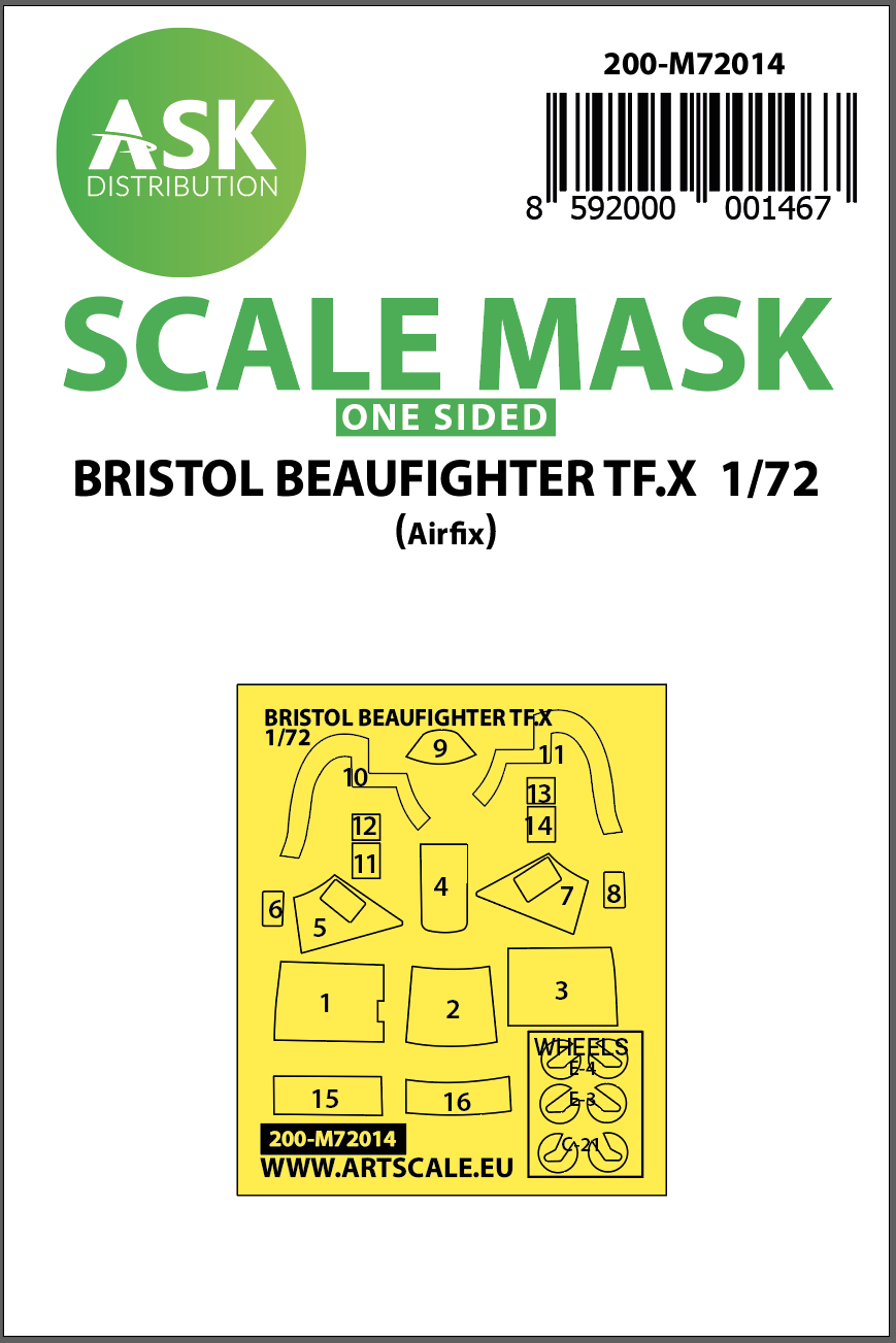 1/72 Bristol Beaufighter TF.X one-sided painting mask for Airfix