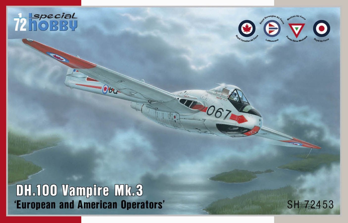 Scale plastic kit 1/72 DH.100 Vampire Mk.3 ’European and American Operators’