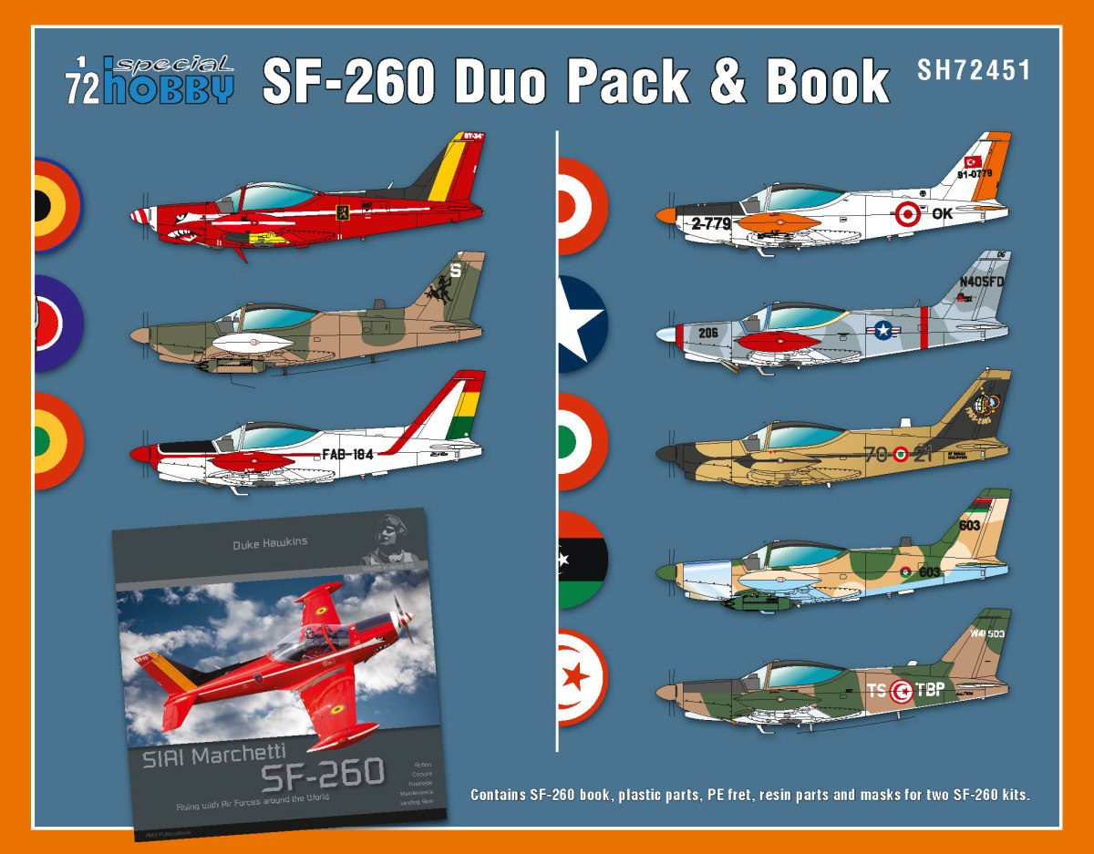 Scale plastic kit 1/72 SIAI-Marchetti SF-260 Duo Pack & Book