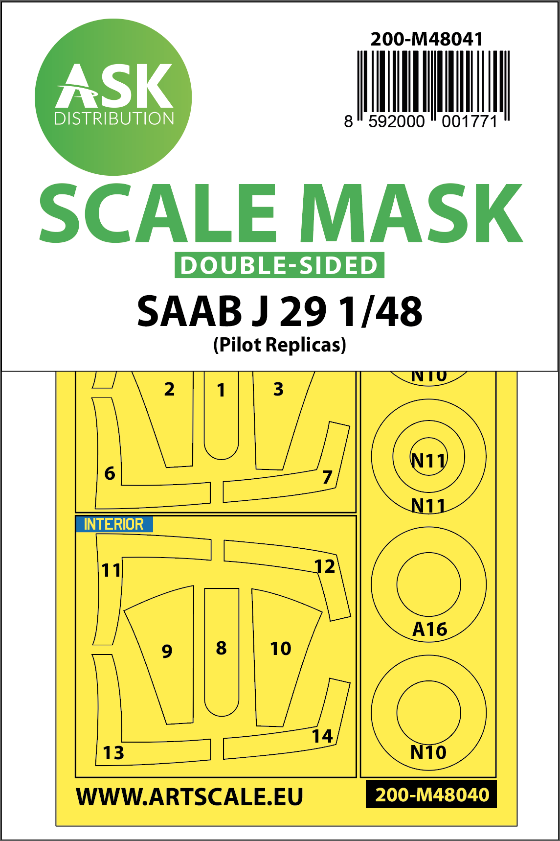 1/48 SAAB J29 B  double-sided painting mask for Pilot Replicas