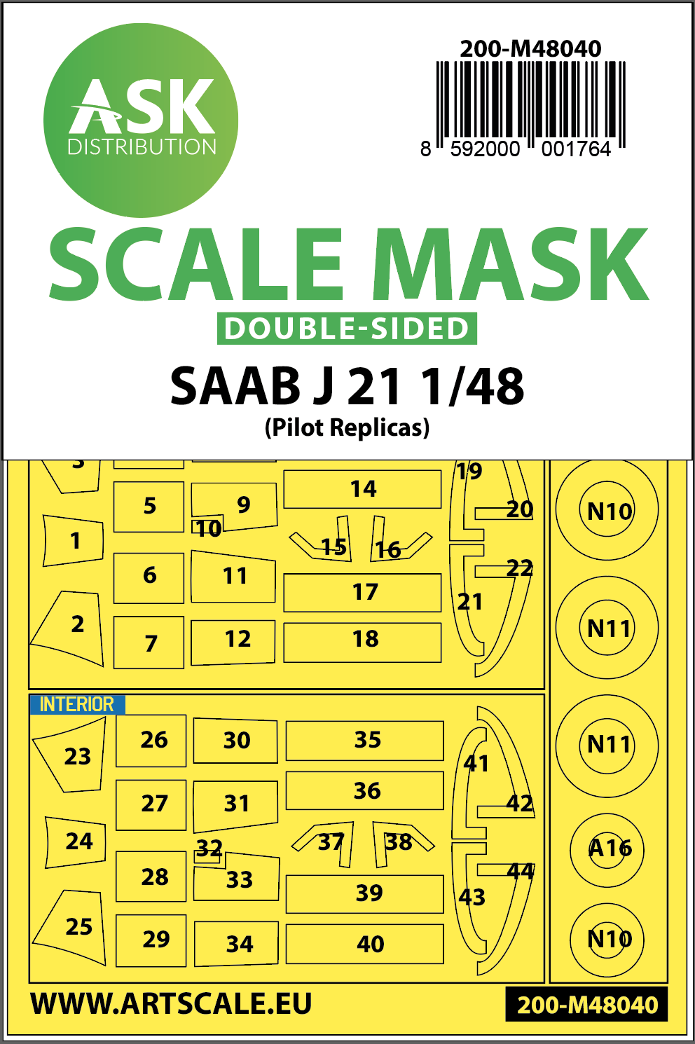 1/48 SAAB J21  double-sided painting mask for Pilot Replicas