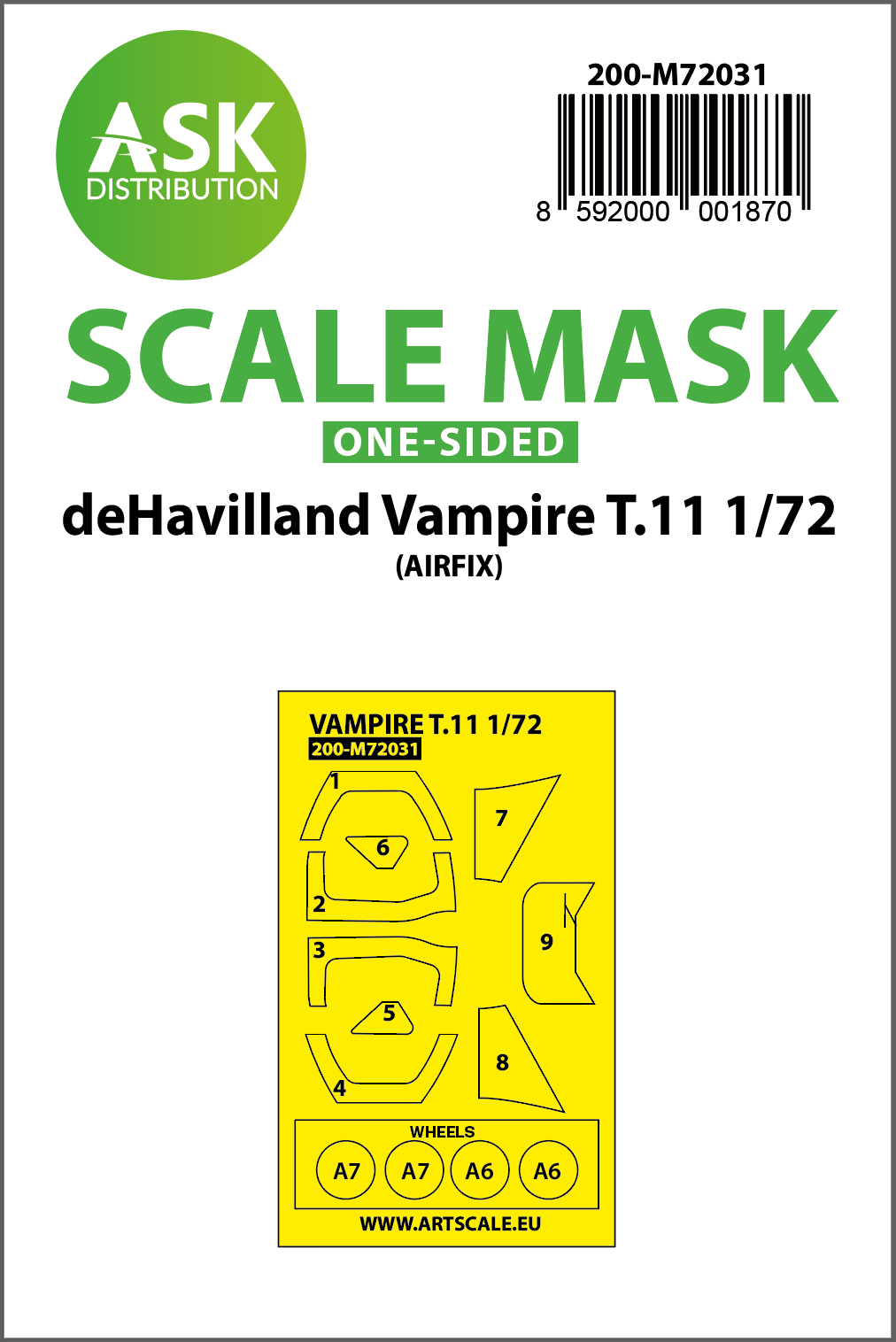 Montex 1/72 Vampire T11 Paint Mask for Airfix kit outside