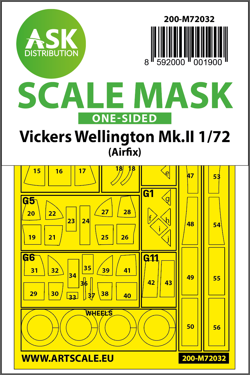 1/72 Vickers Wellington Mk.II one-sided painting mask for Airfix