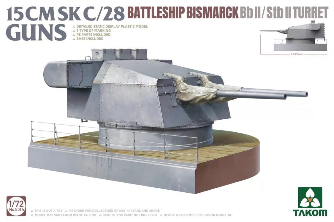 1/72 15 cm Sk C/28 Guns Battleship Bismarck Bb II/Stb II Turret