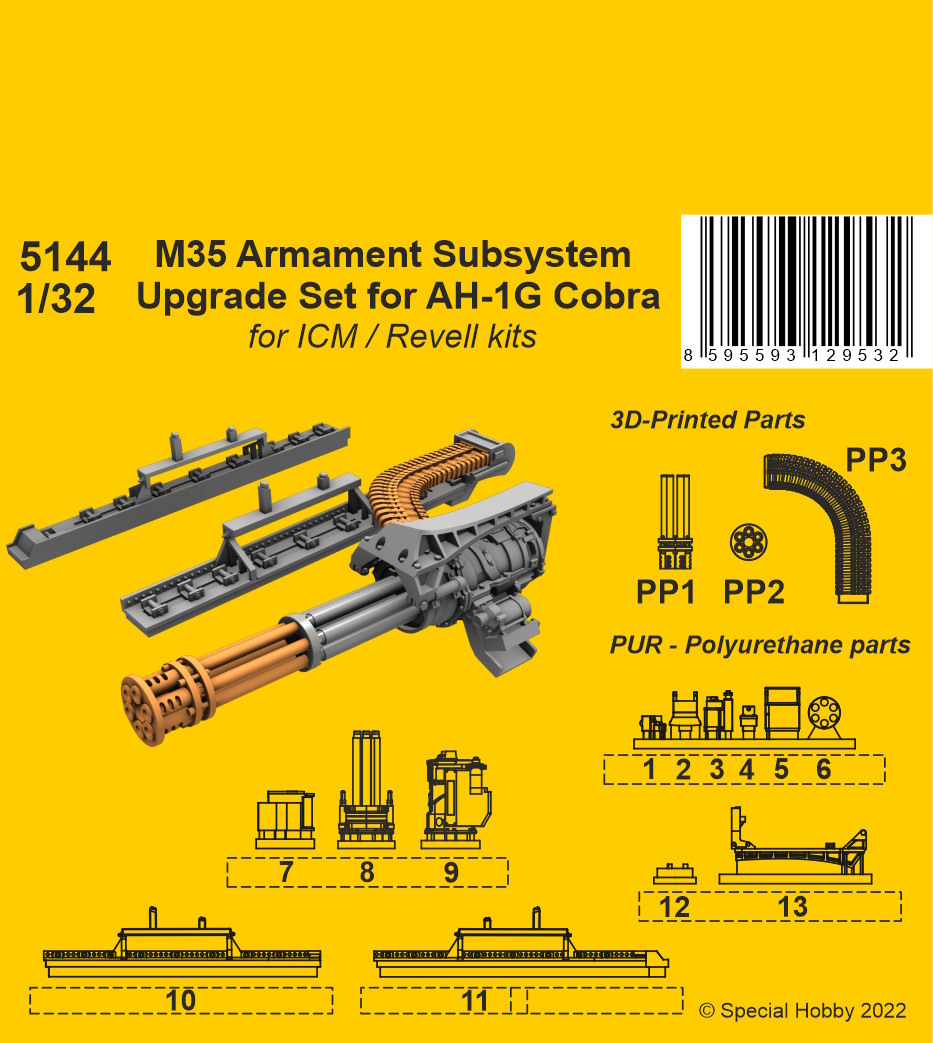 1/32 M35 Armament Subsystem Upgrade Set for AH-1G Cobra for ICM and Revell kits