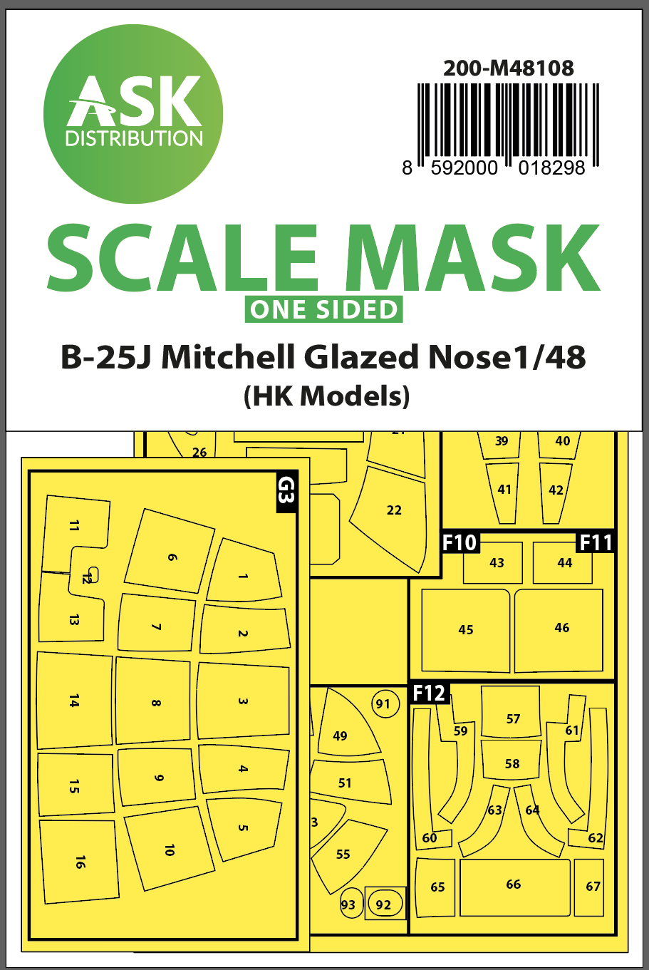 1/48 B-25J Mitchell one-sided mask self-adhesive pre-cutted for HK Models