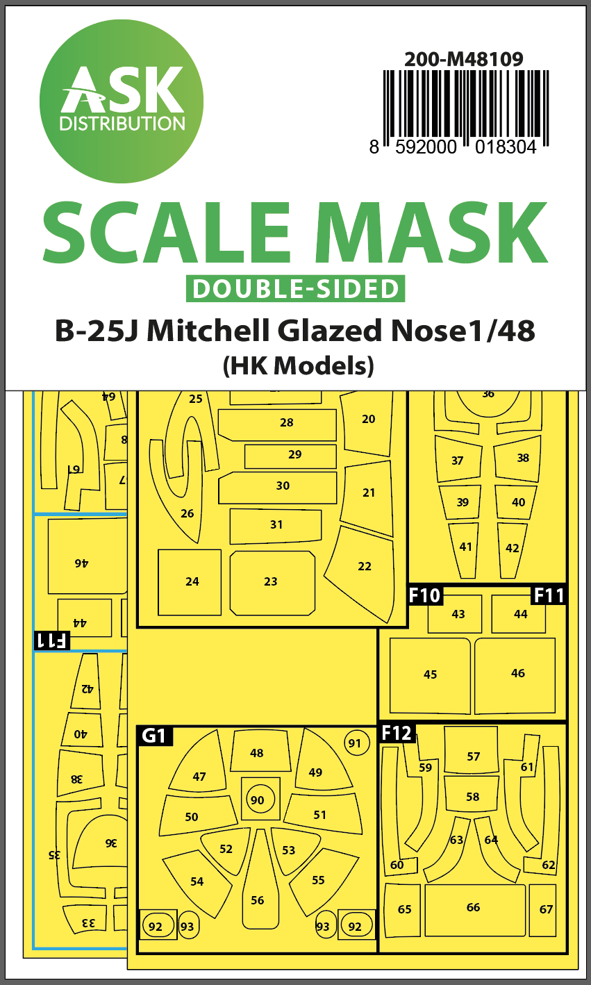 1/48 B-25J Mitchell double-sided mask self-adhesive pre-cutted for HK Models