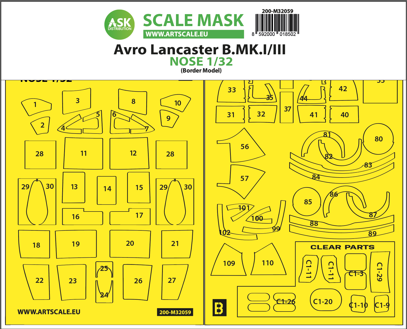 1/32 Avro Lancaster Nose kit express self adhesive masks for Border Model