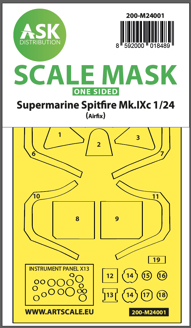 1/24 Spitfire Mk.IX one-sided express self-adhesive masks for Airfix