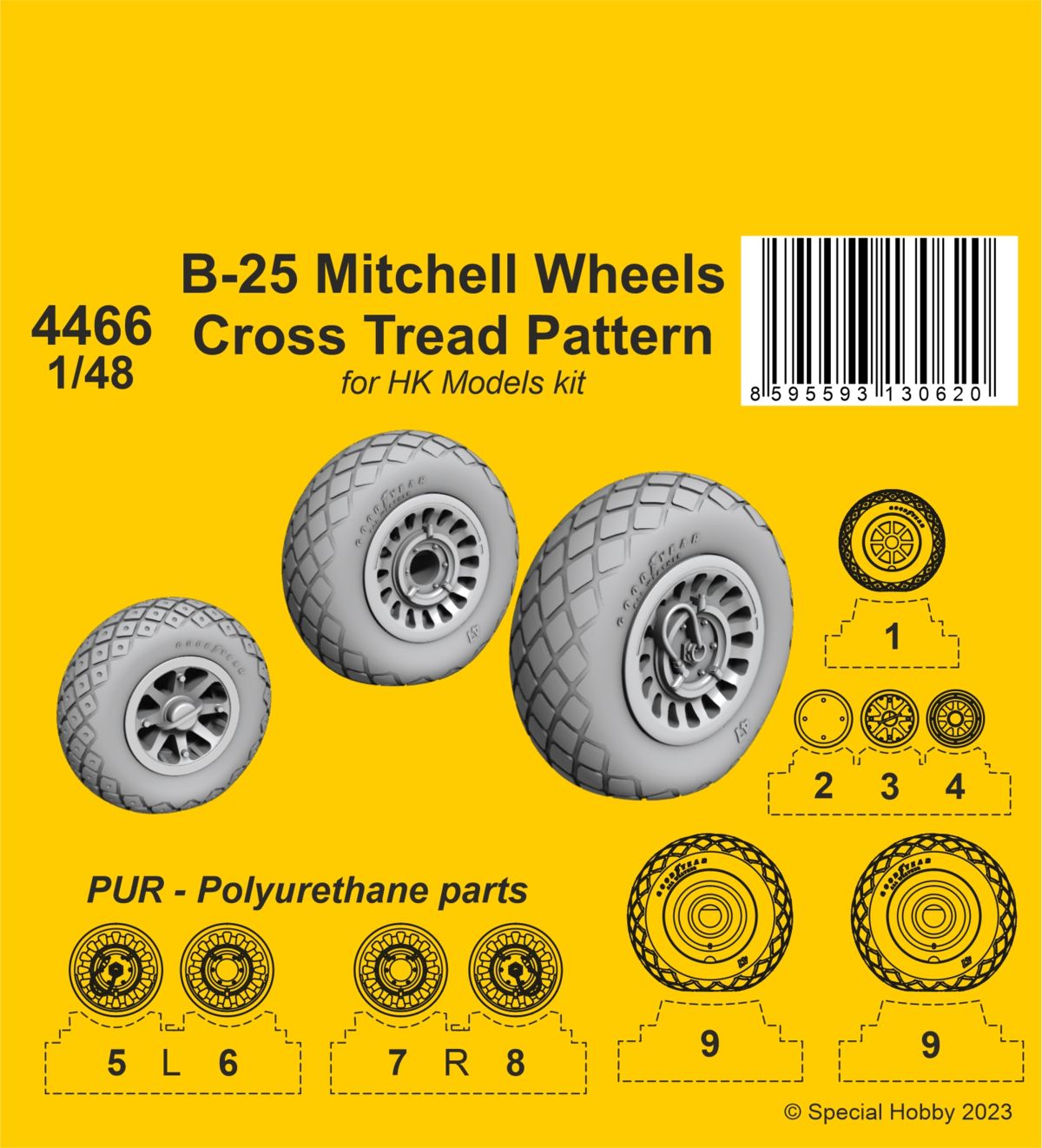 1/48 B-25 Mitchell Wheels/ Cross Tread Pattern / for HK kit