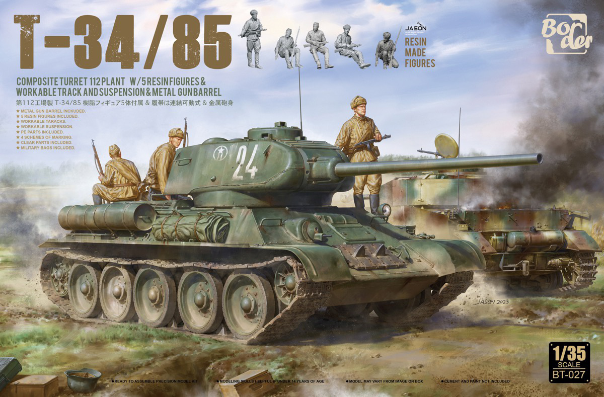 1/35 T-34/85, Composite Turret, 112 Plant w/5 Resin Figures, Metal Gun Barrel, Workab - Border Model