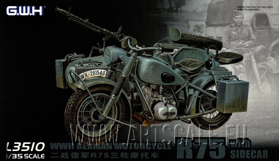 1/35 WWII German BMW R75 with Sidecar/w trailers