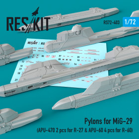 Pylons for MiG-29 (APU-470 2 pcs for R-27 & APU-60 4 pcs for R-60) (1/72)