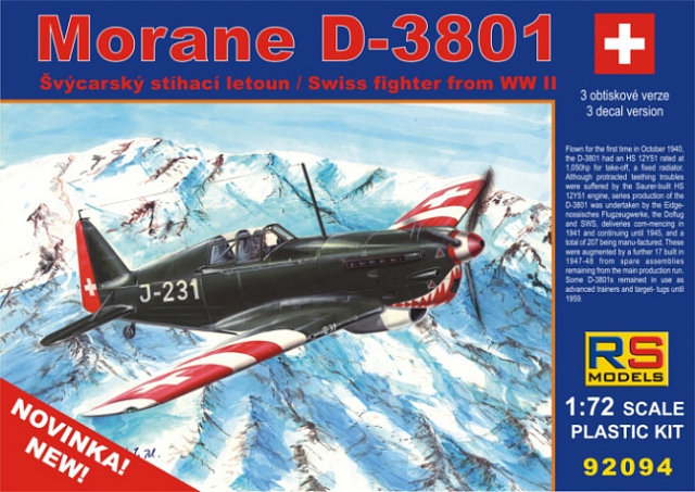 Scale plastic kit 1/72 Morane D-3801    3 decal v. for Switzerland