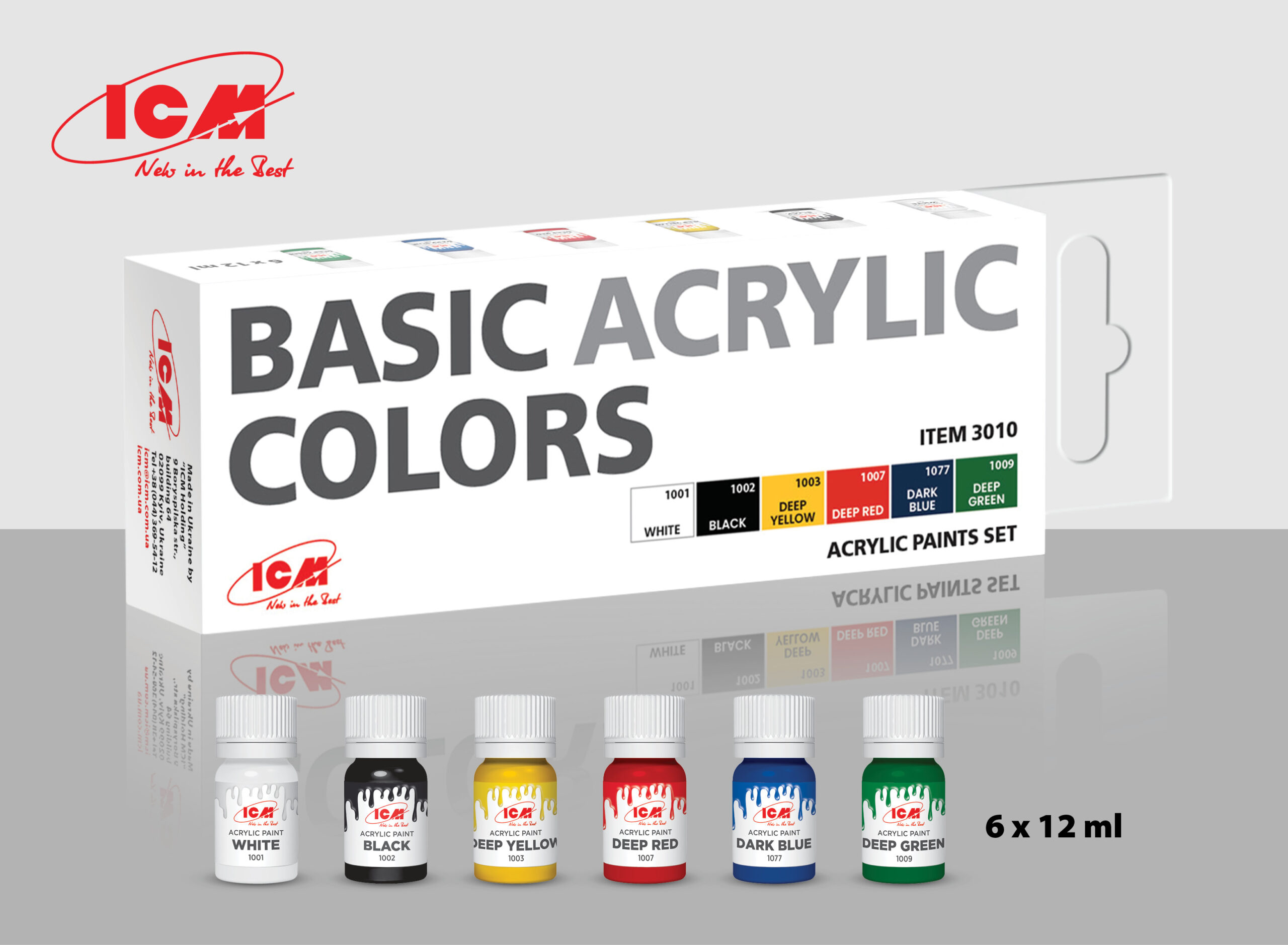 ICM Basic acrylic colors - acrylic paint set 
6 bottles х 12 ml