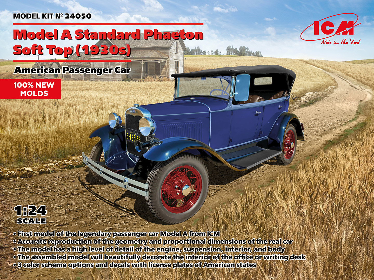 1:24 ICM Model A Standard Phaeton Soft Top (1930s),  American Passenger Car (100% new molds)